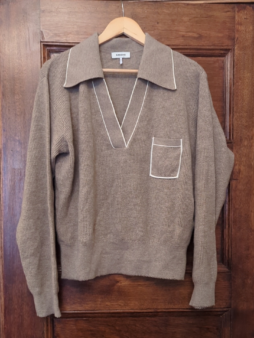 NWT Sandro Wool Cashmere Blend Polo Sweater Natural Cream Knit Top | Size M (2) - Picture 2 of 6